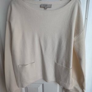 LOFT Cream Scoop Neck Pocket Sweater